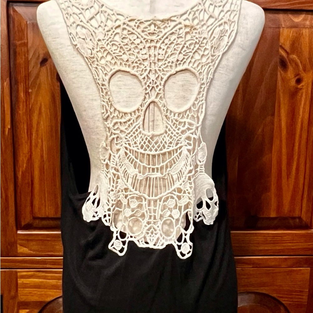 Black Skull Lace Back Tank Top